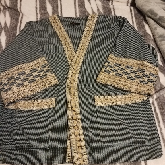 Frye Teal Blue Embroidered Oversize Kimono Cardigan Sz Medium - Picture 6 of 11